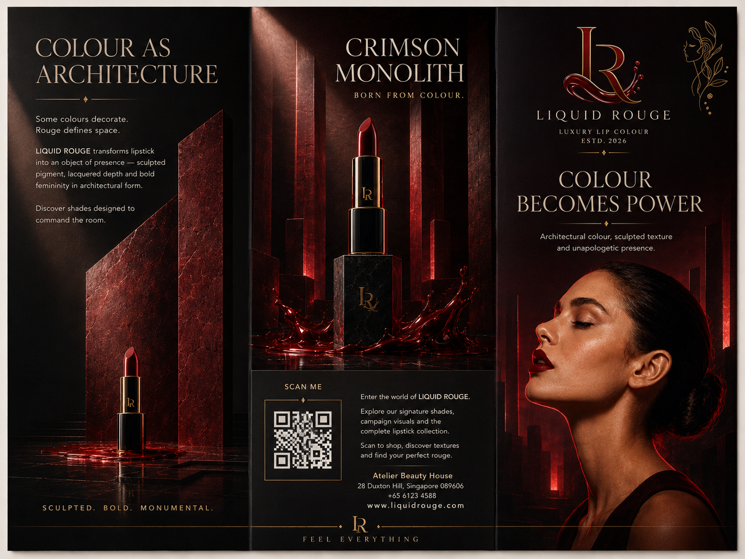 Crimson Monolith Liquid Rouge campaign brochure